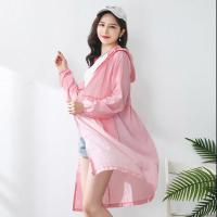 夏季中长款连帽宽松防晒服2021新款防紫外线薄外套女时尚百搭风衣 粉色 073 L 推荐85-105斤