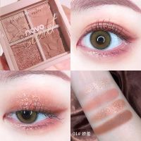 NOVO 四色眼影水泥盘02ins超火液体珠光哑光亮片大地平价学生小众 01娇羞盘## [收藏+关注 送单只眼影刷]