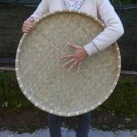 竹编制品簸箕平底无孔有孔竹筛农家手工编制竹匾晾晒绘画装饰竹编 无孔簸箕60cm