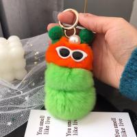 可爱丑萌獭兔毛皮草毛毛虫挂件汽车钥匙扣包包挂饰毛绒玩具礼物 糖宝1号 犄角款