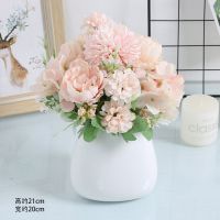 ins北欧客厅茶几假花艺摆件餐桌仿真干花束装饰绢花家居创意摆花 小鹅蛋白色+1束娜美粉