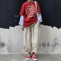 西米克早秋日系春夏米色廓形松紧九分薄款工装休闲裤2019宽松女裤 米白色 M