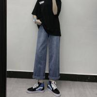 2021新款秋冬季百搭宽松加绒加厚高腰学生直筒老爹阔腿牛仔裤子女 怀旧蓝(身高120CM以下拍) S 80-95斤