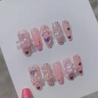 [手工穿戴甲]超辣千禧美甲抱抱熊火焰桃心饰品辣妹美甲火爆美甲 S