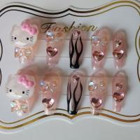 [手工穿戴甲]HelloKitty辣妹穿戴美甲千禧辣妹 y2k辣妹穿戴美甲 甜辣黑色火焰 XS