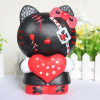 史迪仔石膏娃娃白胚涂色手工玩具DIY搪胶彩绘暗黑系KT猫涂鸦陶瓷 暗黑抱心凯蒂猫 送8色颜料+调色盘+2只笔+彩钻