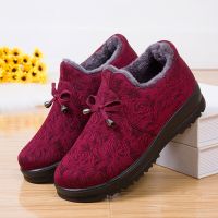 老北京布鞋女加绒加厚保暖妈妈鞋中老年棉靴软底舒适棉鞋奶奶鞋 红色 M01 35