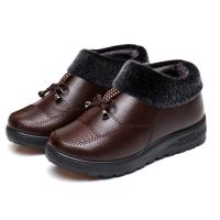 老年老太太棉鞋女鞋短靴加绒保暖老人奶奶皮棉靴冬季妈妈皮棉鞋 301咖色 39