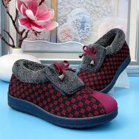 棉鞋女冬加绒防滑软底中老年妈妈奶奶一脚蹬老北京布鞋保暖花棉靴 M606棉红色 37