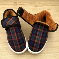 冬手工保暖棉鞋女鞋居家防滑牛筋泡沫底加绒男女中老年老北京棉鞋 蓝红格 35