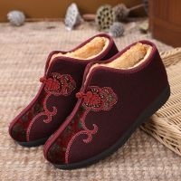 冬季老北京布鞋女鞋老人棉鞋平底加绒老年人妈妈鞋防滑保暖奶奶鞋 890-16红色 34