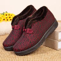 冬季老北京布鞋女棉鞋平底加绒保暖老人奶奶鞋防滑老年大码妈妈鞋 BK-10红色 选大一码 35