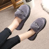 棉鞋女冬家居妈妈鞋加绒加厚奶奶棉鞋PU面防水防滑雪地靴厚底棉鞋 棉蝴蝶结灰色 40