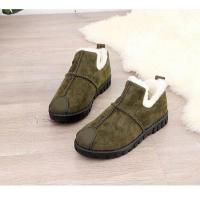 冬季保暖加绒棉鞋女毛毛鞋女雪地裸靴韩版学生棉鞋保暖女鞋一脚蹬 十字拼深绿色 35