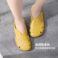 超柔软包头半拖鞋女款越南乳胶家居不磨脚西贡防滑不臭脚外穿凉鞋 柠檬黄 36