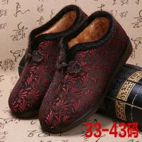 冬季老北京布鞋女棉鞋中老年人加厚妈妈保暖鞋软底防滑老人奶奶鞋 红色 33