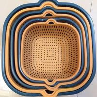 多功能收纳洗菜盆沥水篮塑料洗菜篮厨房双层采摘篮子雨鞋雨鞋雨鞋 海蓝色 [厨]洗蔬果\蓝黄色[小]二件套