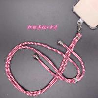 万能手机挂绳卡片挂脖斜跨背包可调节iPhone华为OPPO通用方便耐用 (推荐款)红白条纹+卡片