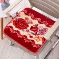 加厚印花冬季毛绒餐椅垫防滑椅子垫办公室椅垫学生椅垫电脑椅子垫 郁香玫瑰红色50*50方形