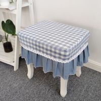 椅子套家用 椅子罩全棉长方凳圆凳化妆钢琴凳子套子罩小凳子套 小蓝格子 38x28cm