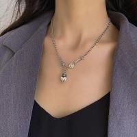 爱心项链韩国东大门S925钛钢不对称笑脸女ins简约锁骨链拼接颈链 皇冠爱心项链 钛钢链