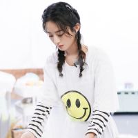2021春夏新款体恤赵丽颖同款笑脸白色短袖宽松女T恤上衣明星衣服 白色 S