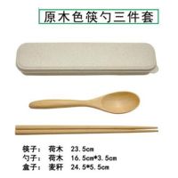 日式便携式筷子勺子套装木质餐具三件套学生白领勺子实木筷子家用 筷勺三件套(纯木)