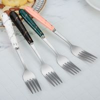 马卡龙水果叉套装不锈钢餐叉水果签甜品叉小叉子月饼叉餐叉蛋糕叉 大理石四色叉子4支装