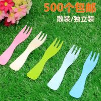 一次性蛋糕叉子 波浪叉 塑料叉子 独立叉子 散装叉子甜品叉 五彩散装叉子500个