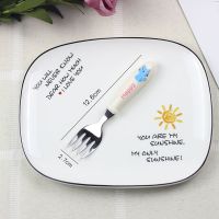 婴儿小勺套装宝宝学吃饭儿童水果叉子勺子不锈钢单只韩式可爱单个 蓝猫白叉子(小号) 食品级304不锈钢