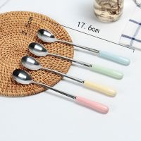 创意卡通可爱陶瓷手柄不锈钢 韩式西餐面叉子甜品点心叉勺子筷子 冰勺 咖啡勺 马卡龙四支装
