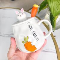 少女心可爱七夕礼物陶瓷杯带盖勺卡通马克杯男女学生情侣咖啡杯子 左萝卜右字母 陶瓷盖带勺盖
