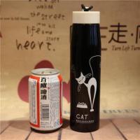 黑白猫咪简约个性保温杯女学生韩版可爱潮流情侣便携不锈钢水杯女 黑身弯腰400ml 12A4 杯子