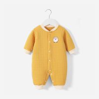 2件装婴儿连体衣空气棉哈衣加厚保暖爬爬服秋冬宝宝长袖衣服睡衣 萌宠小猪黄色[1件装] 59cm(建议月份1-3个月)