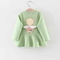 童装女童宝宝连衣裙春秋装儿童小女孩长袖蓬蓬纱公主裙子0一1-3岁 绿色 小飞猪卫衣裙 66 厘米参考身高