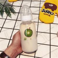 韩国可爱奶瓶水杯成人创意个性玻璃杯韩版女学生便携迷你带盖杯子 猕猴桃