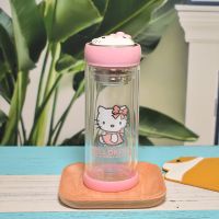 卡通kitty猫双层玻璃杯隔热男女学生可爱泡茶办公带把带茶漏水杯 300ML