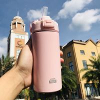 24小时保温杯带吸管男女学生韩式可爱304不锈钢儿童保温壶冬新款 少女粉 430ml H-803收藏店铺送杯刷