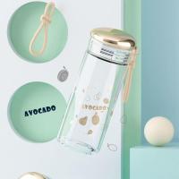 杯子玻璃杯子透明时尚潮韩版香槟金水果女学生水杯耐高温玻璃茶杯 牛油果300ml[送杯刷]