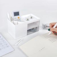 ins简约风寝室桌面收纳盒简约抽屉式宿舍学生文具笔筒化妆品杂物H 白色收纳盒