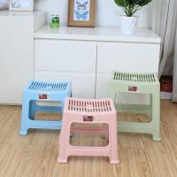 北欧简约塑料凳子加厚家用客厅高板凳塑胶凳子儿童小矮凳靠背凳子 约26cm高条纹小凳[马卡龙灰] 1个装