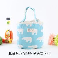 卡通手提保温袋加厚铝箔便当包午餐包饭盒袋子圆形保冷上班帆布袋 蓝色北极熊包