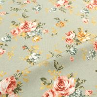 美式田园印花全涤仿麻沙发布料桌椅抱枕床头软包手工布料清仓批发 1号绿底小花 1米价