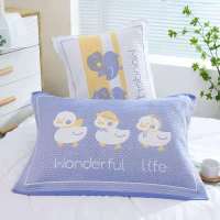 厂家直销棉枕巾一对装三层纱布婚庆欧式高档情侣加大枕头盖巾 小黄鸭蓝色一对