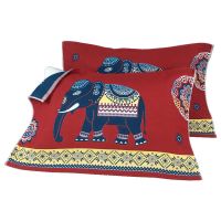 全棉六层纱布成人枕巾一对装加厚四季通用学生柔软吸汗北欧枕头巾 吉象款一对装52x78cm红色