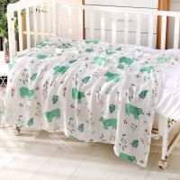 新款韩版卡通夏季轻柔婴儿盖毯双层纱布竹棉新生儿包巾浴巾薄被子 男孩竹棉双层随机60*70cm