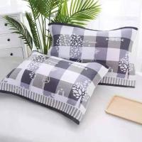 (枕巾)高品质加厚棉纱布枕巾成人一对装单条枕头巾尺寸52*78厘米 三层情侣蓝黑