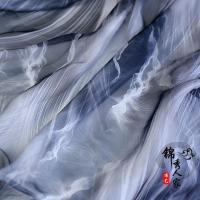 30D印花雪纺布料 古风古装汉服裙子布料丝绸丝巾春夏衣裙服装面料 海洋灰色/米