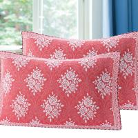 枕巾一对三层纱布成人枕巾棉枕头盖巾情侣软加大枕巾两条回礼批发 富贵牡丹花红 一条装[只发一条]