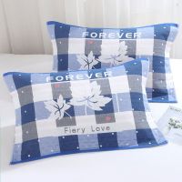 棉枕巾一对装棉纱布加大加厚枕头巾四季学生吸汗成人欧式情侣盖巾 三层枫叶蓝 一条装(一条)(78*52)